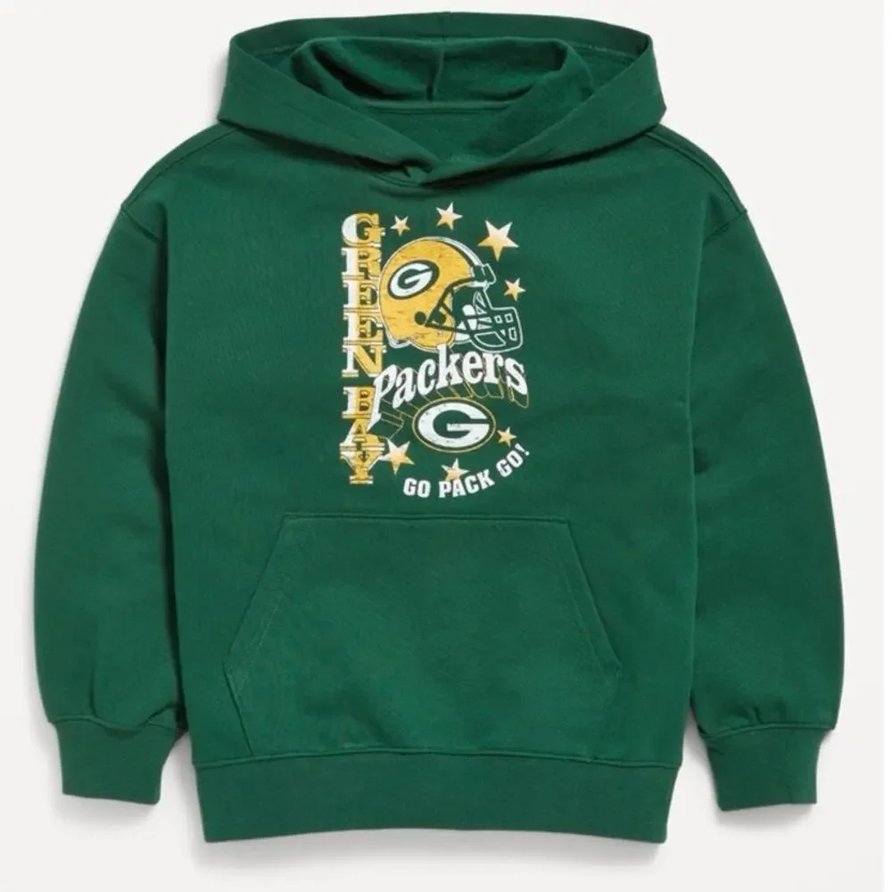 NFL Green Bay Packers Oversized Pullover Hoodie Sweatshirt - Kid’s Sz 6-7 - NWT